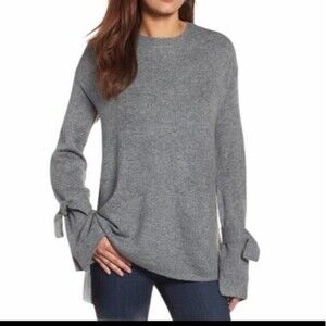 Halogen Gray Long Sleeve Tie Wrist Sweater sz Midium women's
